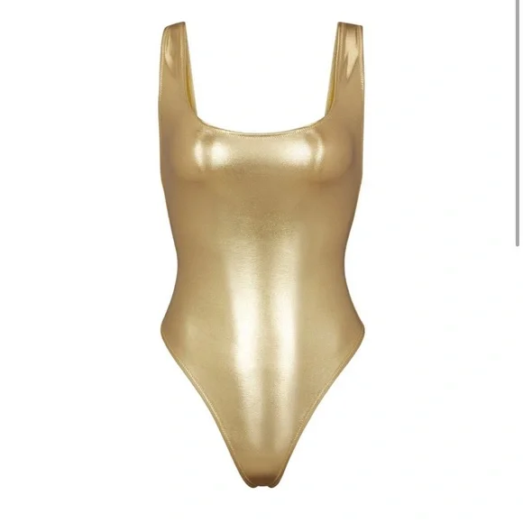SKIMS METALLIC SWIM HIGH CUT ONE PIECE IN GOLD - Picture 2 of 2